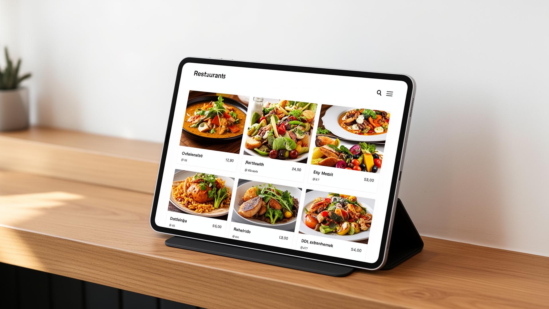 iPad présentant un menu Visual Wizzard avec photos de plats