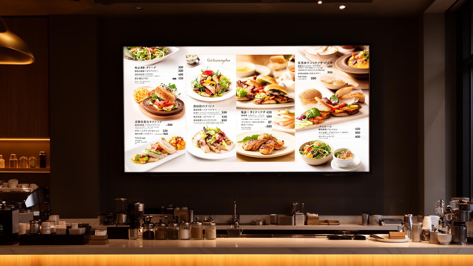 TV affichant un menu Visual Wizzard derrière un comptoir